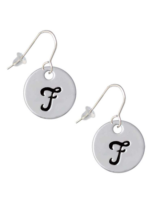 Large Script Letter - F - 3/4'' Disc - French Earrings