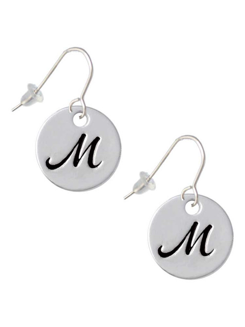 Large Script Letter - M - 3/4'' Disc - French Earrings