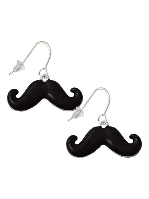 Large Black Enamel Mustache French Earrings