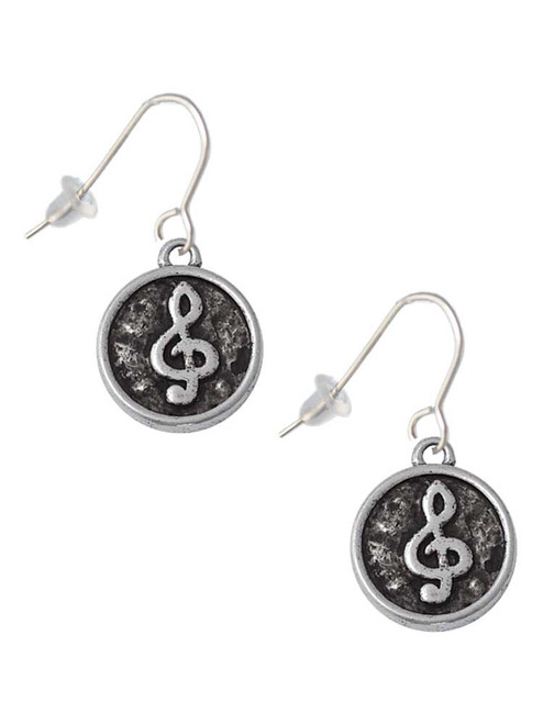 Antiqued Round Seal - Clef French Earrings