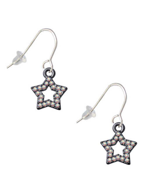 Open Black Star with Clear AB Crystals French Earrings