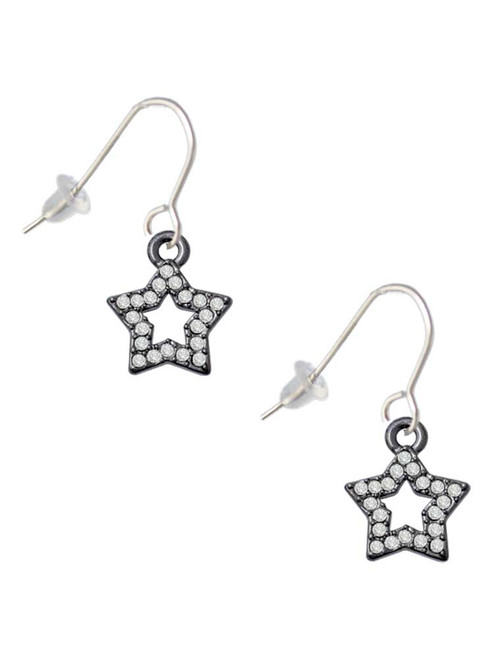 Open Black Star with Clear Crystals French Earrings
