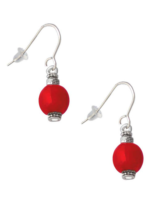 Red Chinese Lantern with Clear Crystal French Earrings