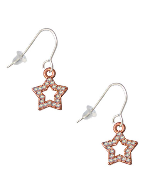 Open Rose Gold Tone Star with Clear AB Crystals French Earrings