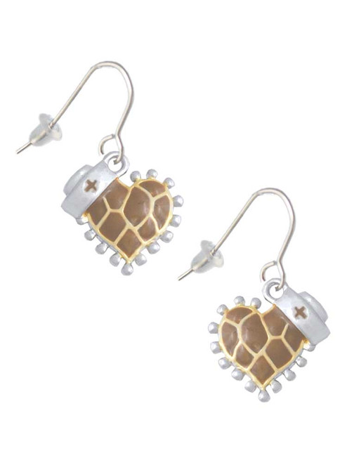 Brown Giraffe Print Heart with Nurse Hat French Earrings