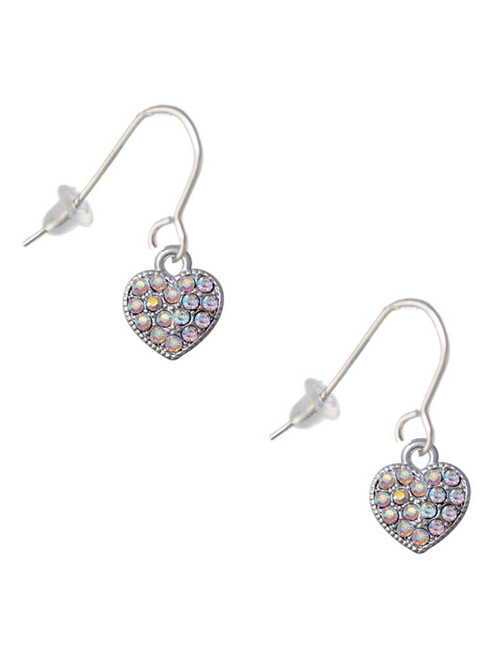 Small Heart with Clear AB Crystals French Earrings
