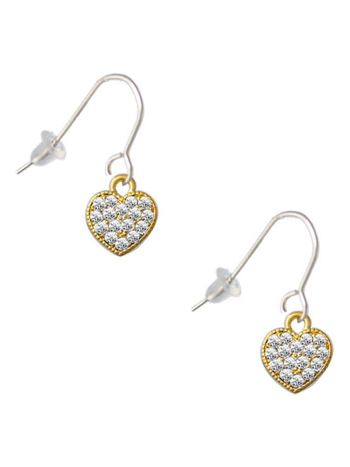 Small Gold Tone Heart with Clear Crystals French Earrings