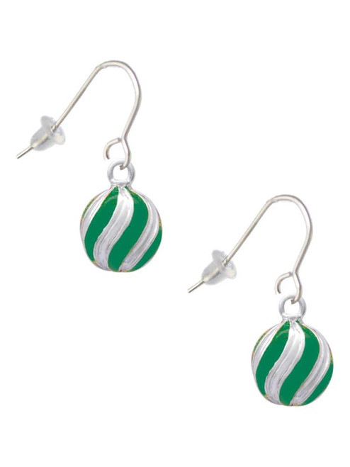 3-D Green and Striped Ornament French Earrings