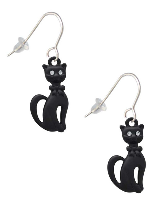 Tall Sitting Matte Black Cat French Earrings