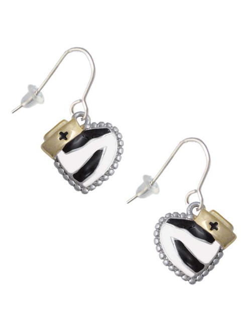 Zebra Print Heart with Nurse Hat French Earrings