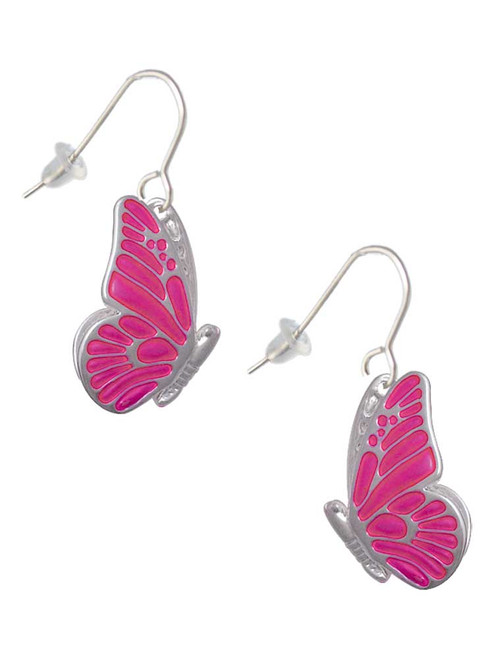 Large Translucent Hot Pink Flying Butterfly French Earrings