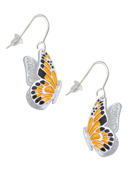 Large Orange & Black Flying Butterfly French Earrings