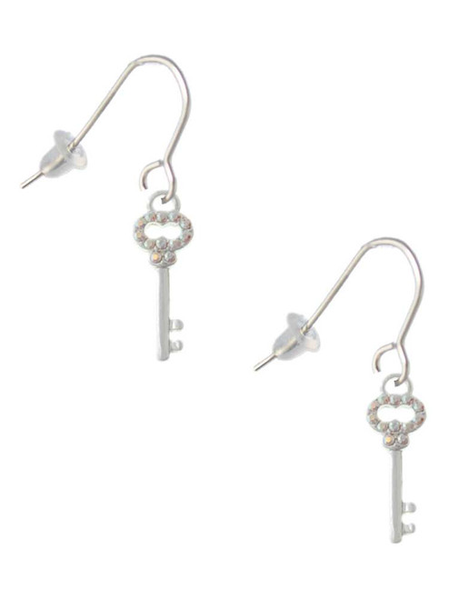 Small Clear AB Crystals Oval Key French Earrings