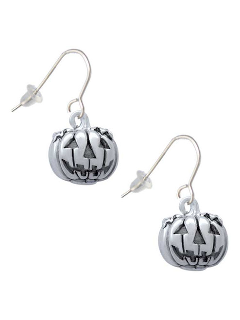 3-D Large Jack O' Lantern with Leaves French Earrings