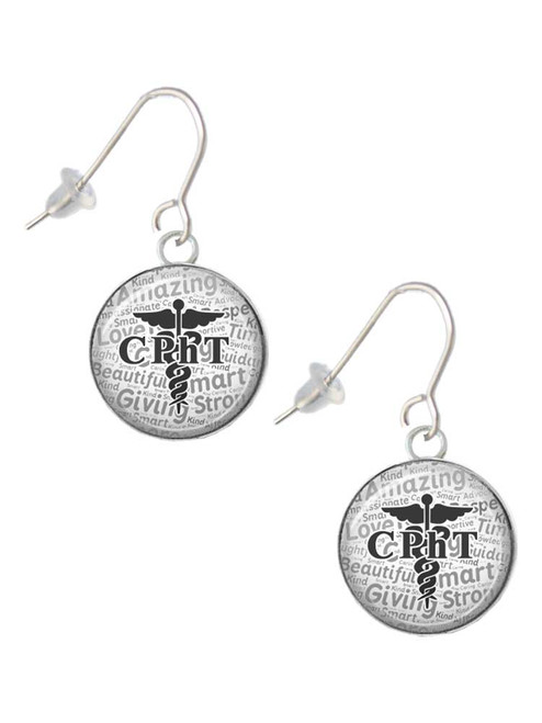 Domed Black CPhT French Earrings