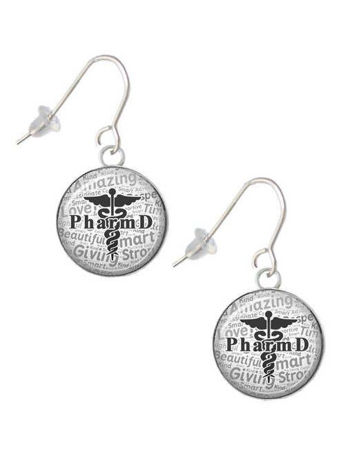 Domed Black PharmD French Earrings