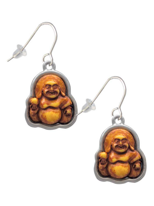 Resin Laughing Buddha in Frame French Earrings