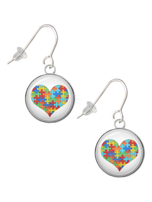 Domed Puzzle Piece Heart French Earrings