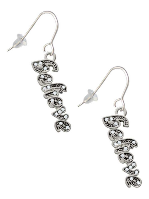 Script ''Believe'' with Clear Crystals French Earrings