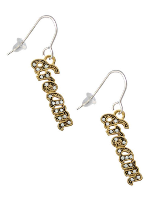 Gold Tone Script ''Dream'' with Clear Crystals French Earrings