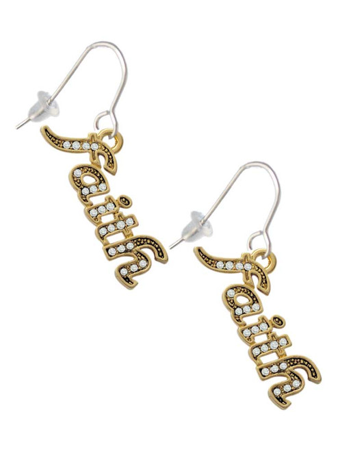 Gold Tone Script ''Faith'' with Clear Crystals French Earrings