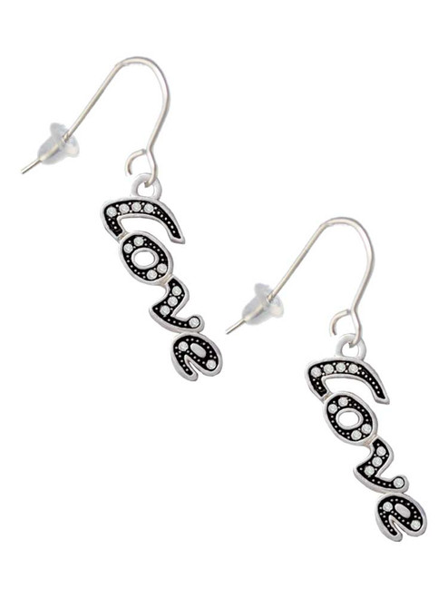 Script ''Love'' with Clear Crystals French Earrings