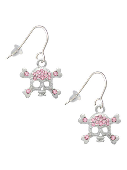Skull and Crossbones with Pink Crystals French Earrings