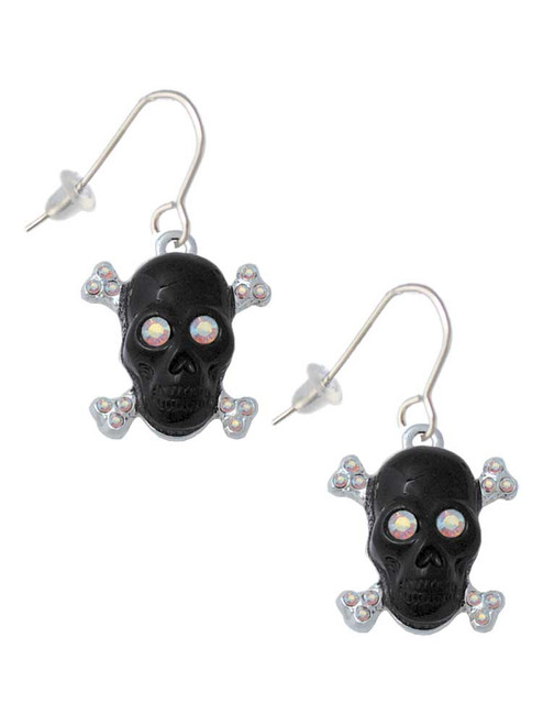 Large Black Resin Skull with AB Crystals French Earrings