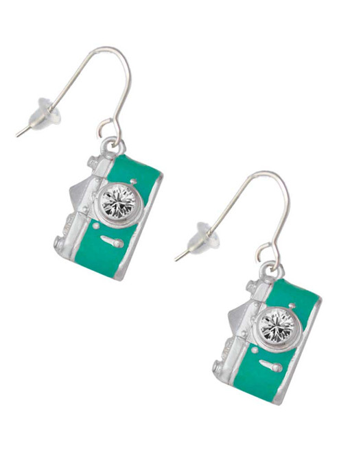 Teal Camera French Earrings