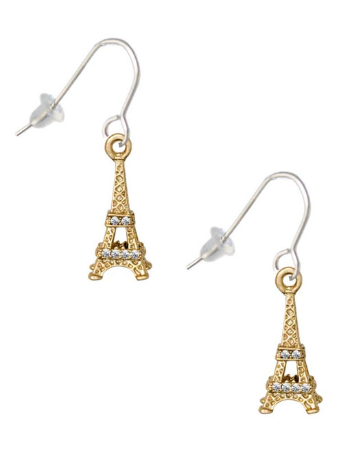Gold Tone Crystal Eiffel Tower French Earrings