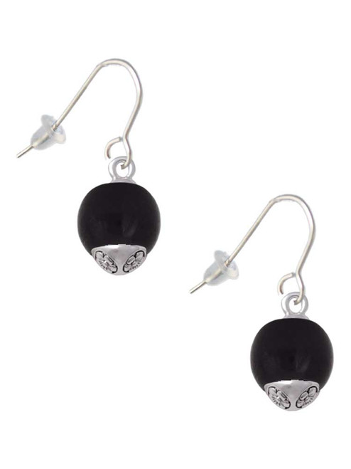 12mm Black Roller Glass Spinner French Earrings