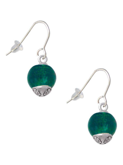 12mm Teal Roller Spinner with Silver Tone Lining Glass Spinner French Earrings