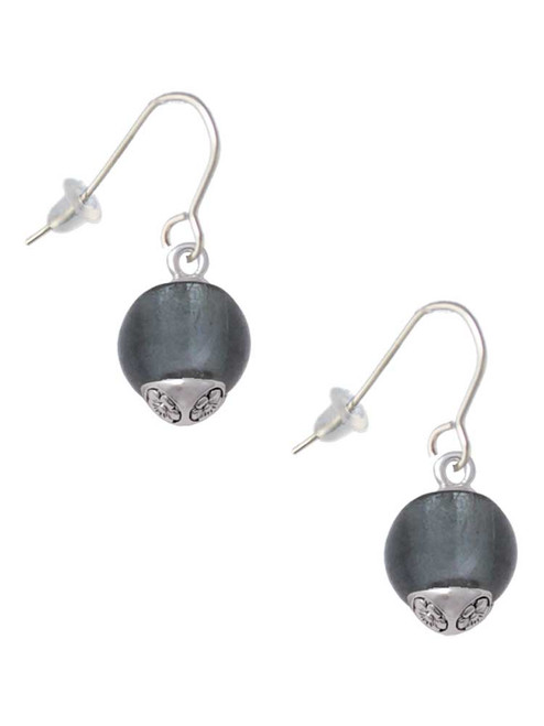 12mm Grey Roller Spinner with Silver Tone Lining Glass Spinner French Earrings