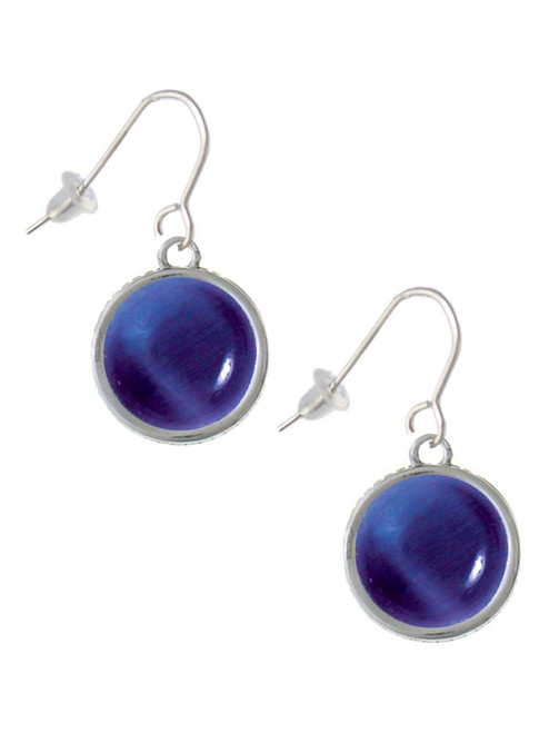 Round - Imitation Cat's Eye - Blue - French Earrings