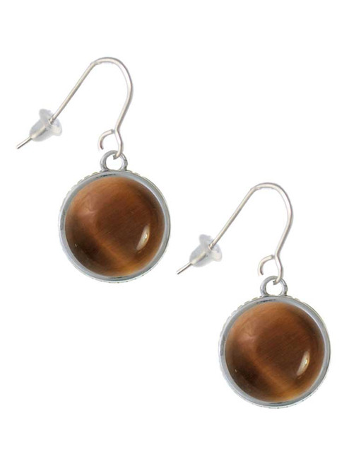 Round - Imitation Cat's Eye - Brown - French Earrings
