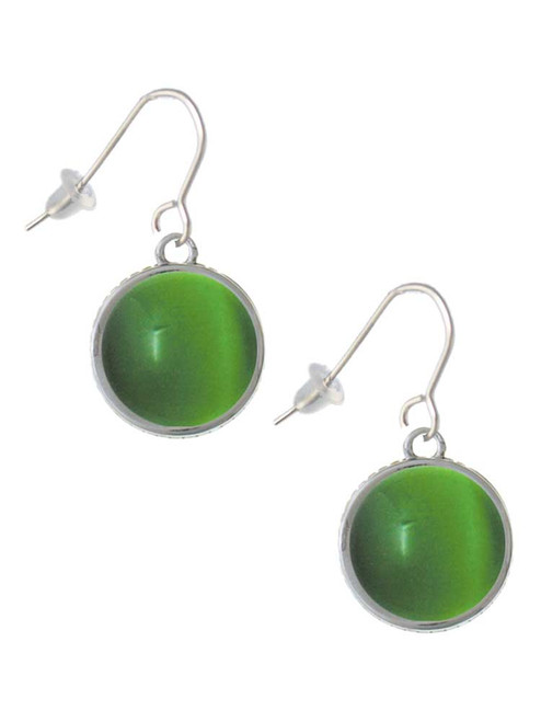 Round - Imitation Cat's Eye - Green - French Earrings