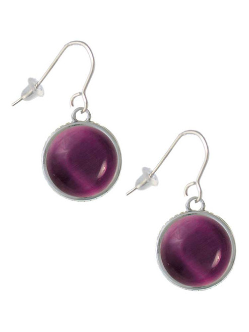 Round - Imitation Cat's Eye - Purple - French Earrings