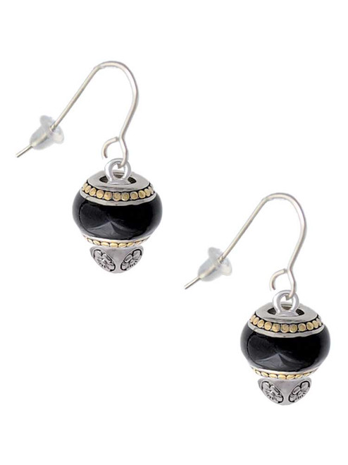 Black Round Spinner French Earrings
