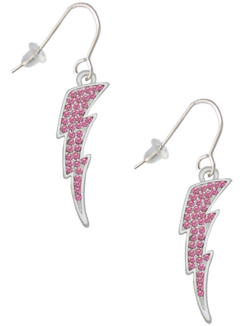 Large Hot Pink Crystal Lightning Bolt French Earrings