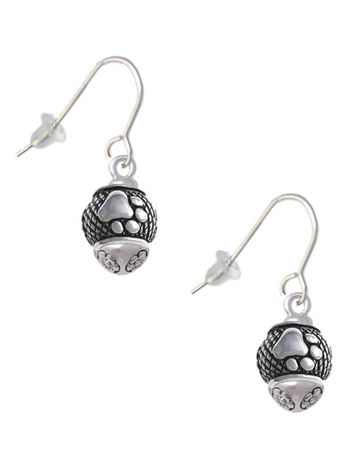 Silver Tone Paw on Hatched Background Spinners French Earrings