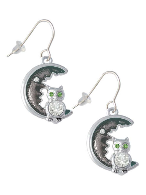 Large Crystal Owl Sitting on Black Moon French Earrings