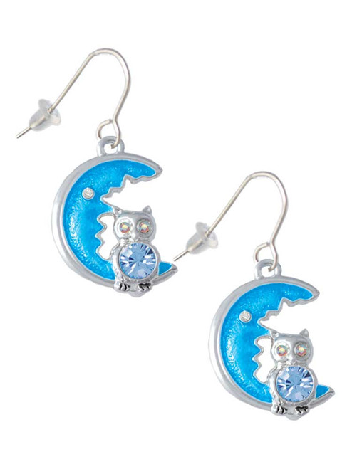 Large Blue Owl on Hot Blue Moon French Earrings