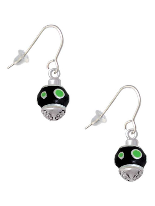 Lime Green Dots on Black Spinner French Earrings