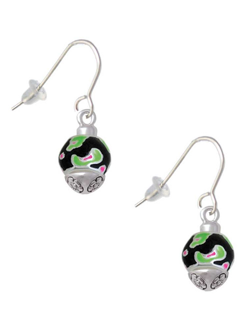 Wide Lime Green Cheetah Print Band Spinner French Earrings