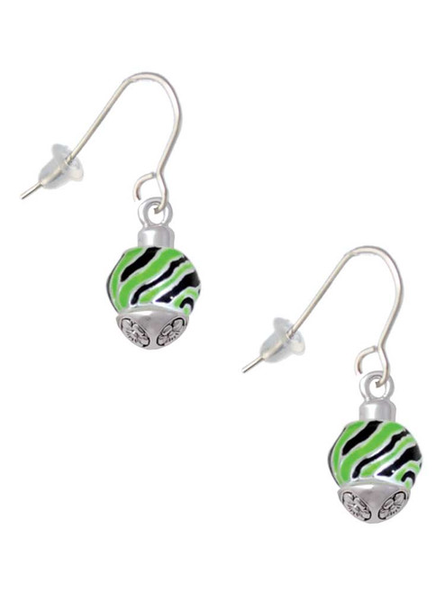 Wide Lime Green Zebra Print Band Spinner French Earrings