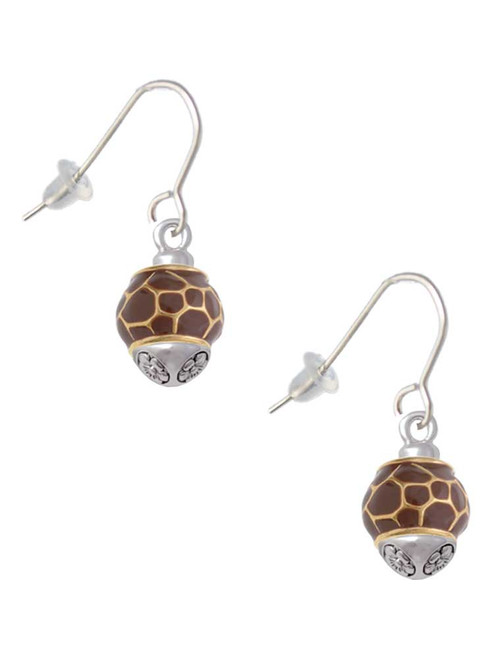 Brown Giraffe Print - Gold Tone Spinner French Earrings