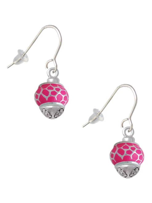 Hot Pink Giraffe Print - Silver Tone Spinner French Earrings