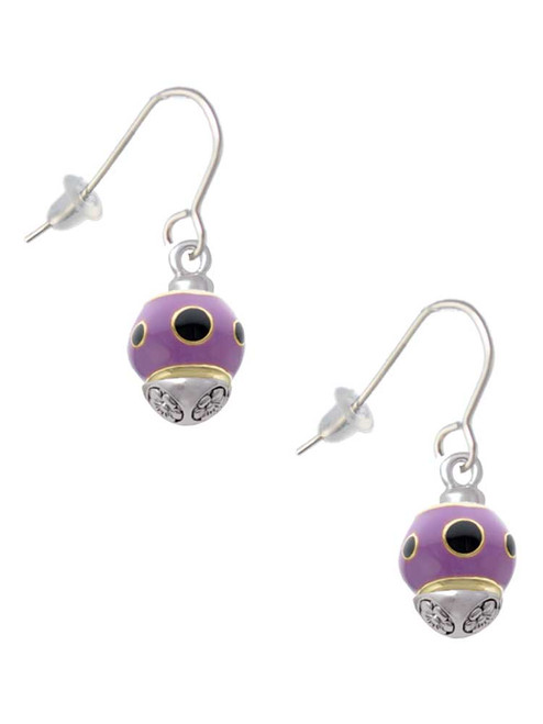 Wide Black Dots on Purple - Gold Tone Spinner French Earrings