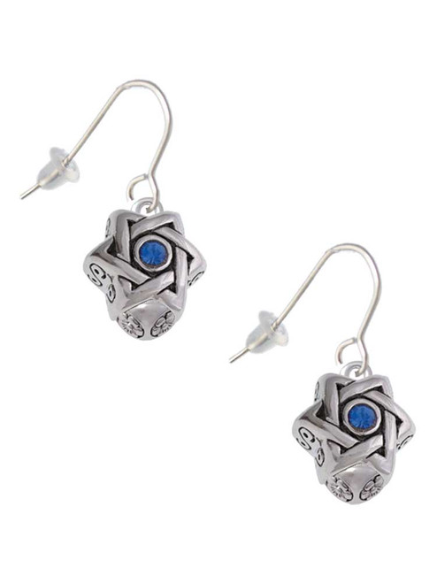 Star of David with Blue Crystal Spinner French Earrings