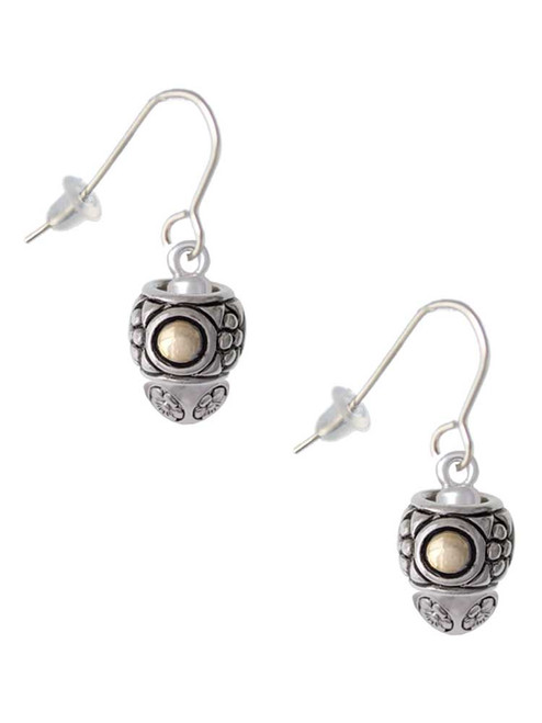Silver Tone Pattern with 2 Gold Tone Bullets Spinners French Earrings